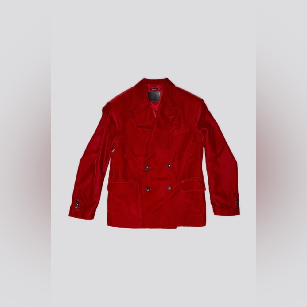 R13 DB Peak Lapel Ragged Blazer, Red Velvet - Picture 8 of 17